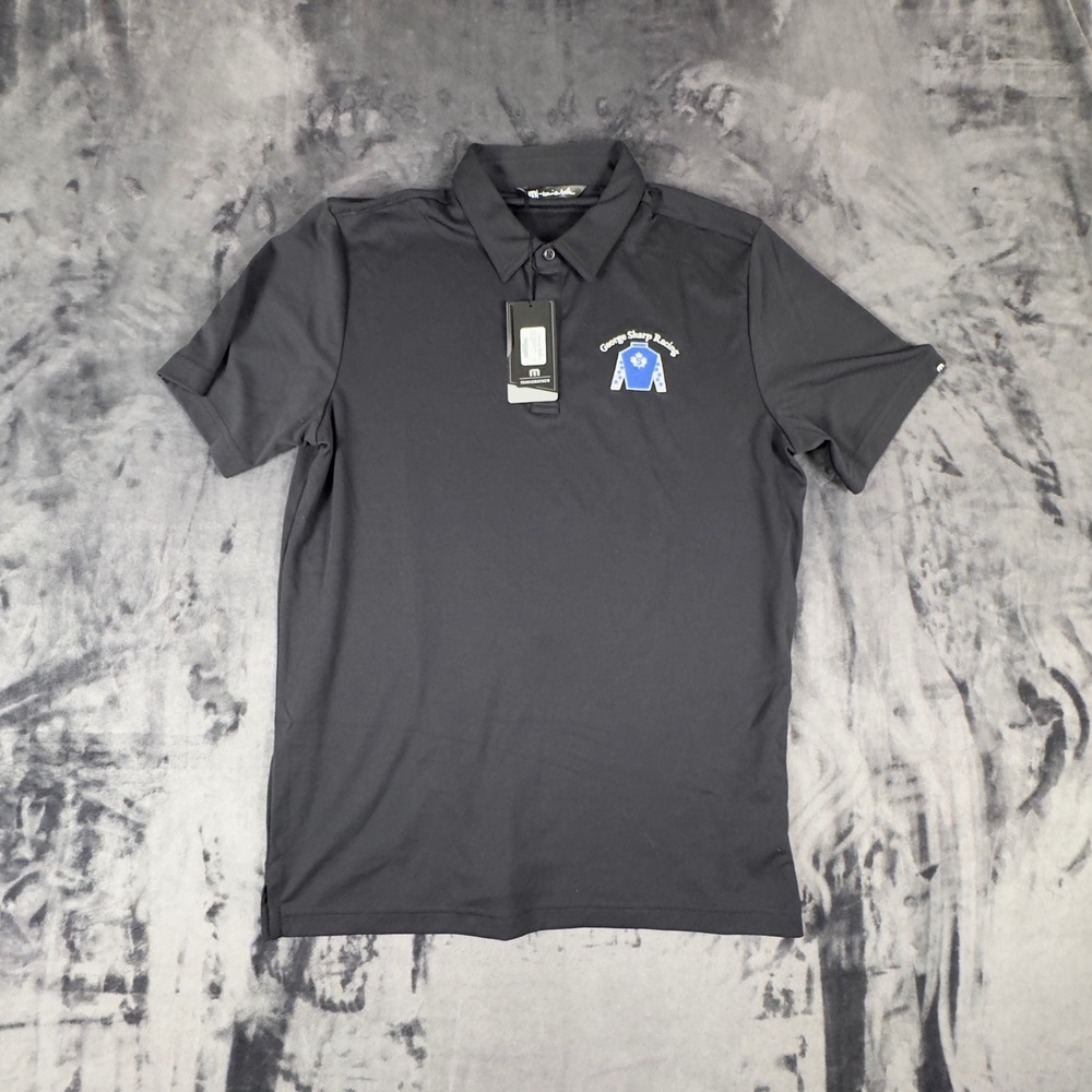 TravisMathew Polo Shirt Mens Large Black Oceanside Solid George Sharp Racing